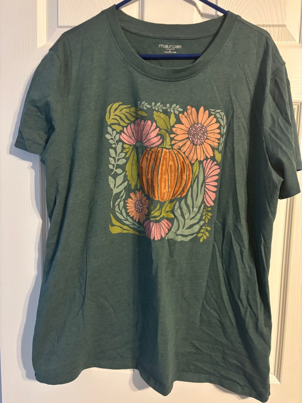 Maurices Green Short Sleeve Tee with Pumpkin & Floral Graphic